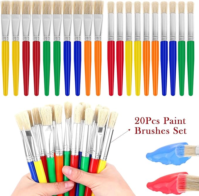 20 Pcs Large Chubby Paint Brushes Round and Flat Preschool Brushes for Washable Paint Acrylic Paint