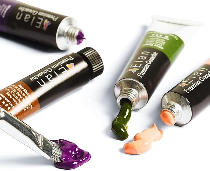 Elan Professional Gouache Paint Set, 24 Rich Colors Gouache Paint Tubes 0.4fl oz, Non-Toxic Mini Tubes for Canvas & Crafts, Art Paints for Adults