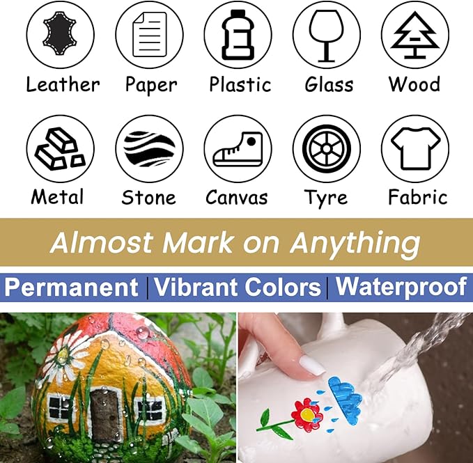 Overseas Silver Paint Pens Paint Markers - Permanent Acrylic Markers 12 Pack, Water-Based, Quick Dry, Waterproof Marker Pen for Rock, Wood, Plastic, Metal, Canvas, Glass, Mugs. Medium Tip