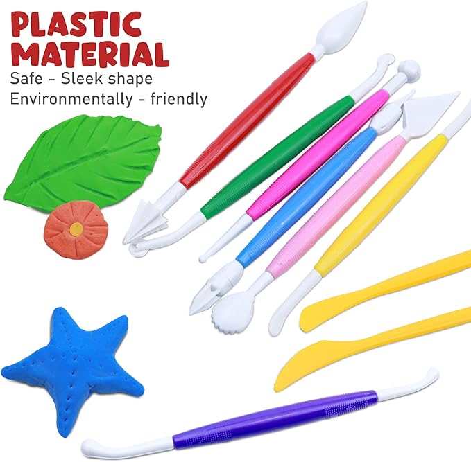 DUGATO Clay Sculpting Tools (17pc Set) - Double-Sided Plastic Modeling Kit for Polymer Clay, Pottery, Fondant & Cake Decorating - Art & Craft Supplies for Beginners & Artists