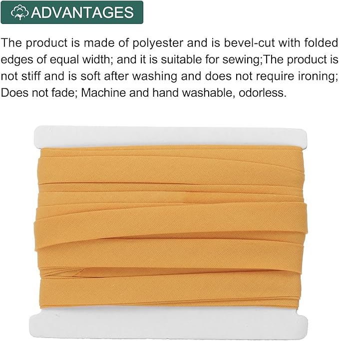 MECCANIXITY 1/2 Inch Double Fold Bias Tape Continuous Bulk Cotton Bias Tape for Sewing Seaming Quilting Hemming Binding Crafts (Dark Yellow 6 Yards)