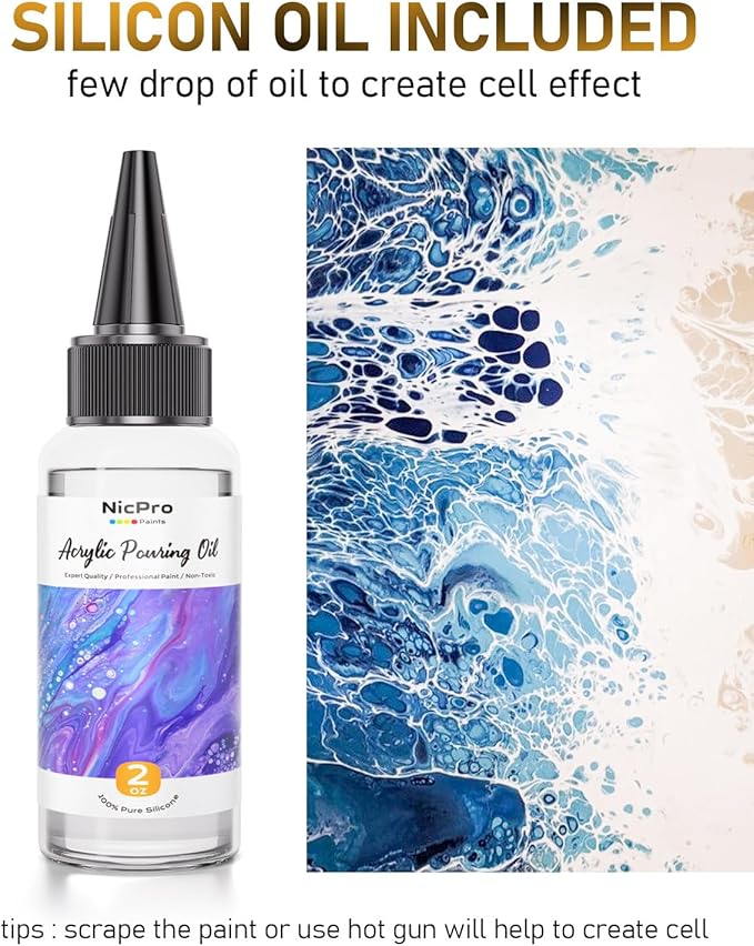 Nicpro 8 Colors 33.8 oz Large Bulk Metallic Acrylic Pouring Paint Supplies Kit, Premixed High Flow Art Pour Paint with Silicone Pour Oil, Gloves, Tablecloths for Beginner DIY, Ready to Pour