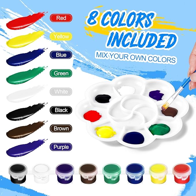 Fulmoon 24 Set Mini Acrylic Paint Set for Kids Adults Washable Mini Painting Kit Arts Crafts Party Favors Filled Strips Brushes Palettes Bulk for Classroom Home Kit Supplies (Fresh Color)