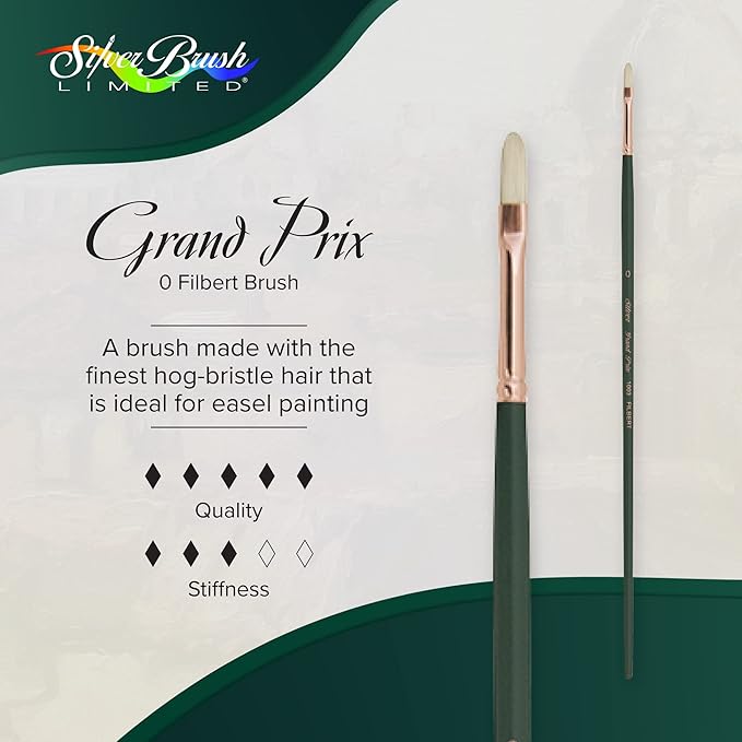 Silver Brush Limited 1003 Grand Prix Filbert Brush for Oil Paintings, Size 0, Long Handle