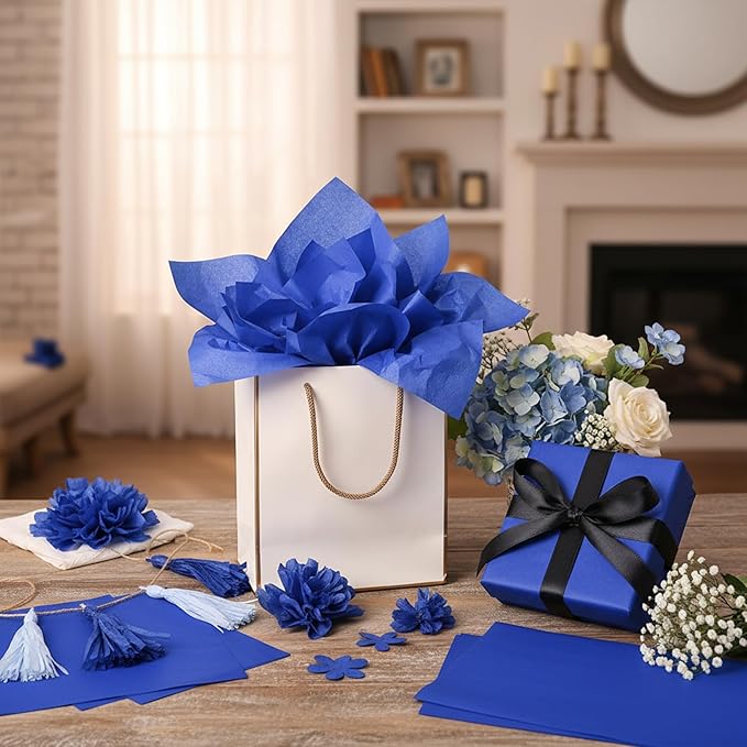 Qilery 500 Sheets Royal Blue Tissue Paper Bulk for Gift Bags 15 x 20 Inch Acid Free Packaging Wrapping Paper Sheets for Winter Eid al-Fitr Ramadan Decor DIY Crafts, Birthday Party, Shipping Packing