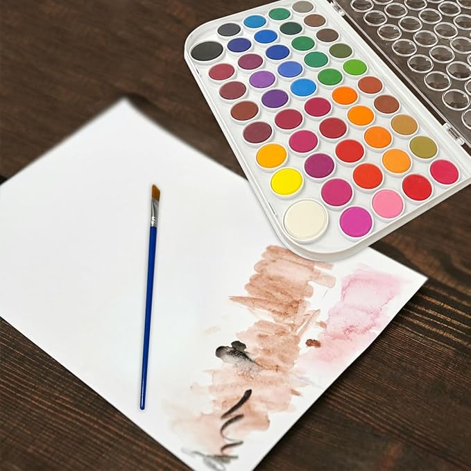 48 Colors portable Watercolor Paint Set ，Reusable Watercolor Paint and Palette with a Brush ，Travel Painting Set for Artists, Amateur Hobbyists and Painting Lovers
