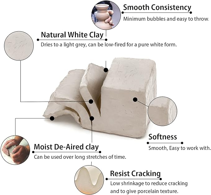 Old Potters Low Fire Pottery Clay White, 10 lbs (Cones 06-04) Made in USA Modeling Clay for Wheel Throwing and Hand Building, Pottery and Sculpting, Beginners, and Advanced