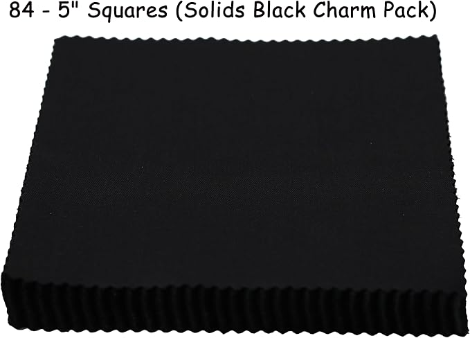 Solid Black Charm Pack Fabric, 84 5-inch Cotton Fabric Squares for Quilting