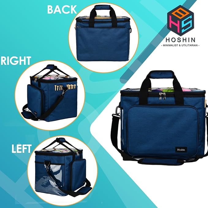 Hoshin Knitting Bag for Yarn Storage, High Capacity Yarn Totes Organizer with Inner Divider Portable for Carrying Project, Knitting Needles(up to 14”), Crochet Hooks, Skeins of Yarn (Navy)