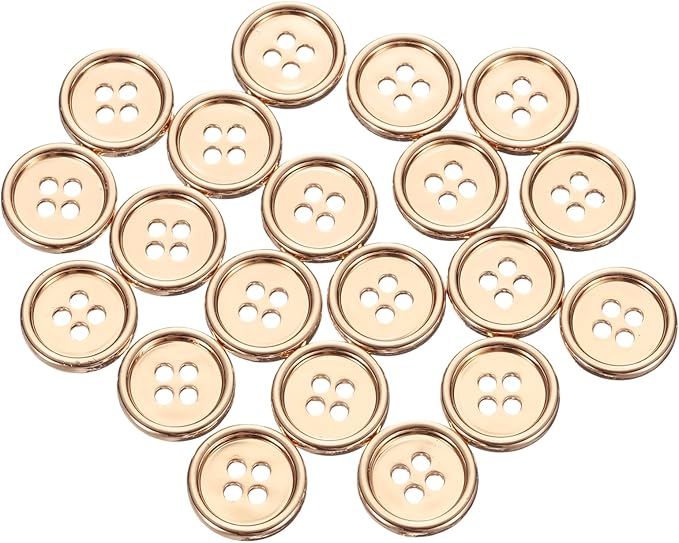 HARFINGTON 20pcs Metal Sewing Button, 15mm 4-Hole Round Suit Shirts Coats Clothes Sewing Buttons for Decoration Craft, Gold