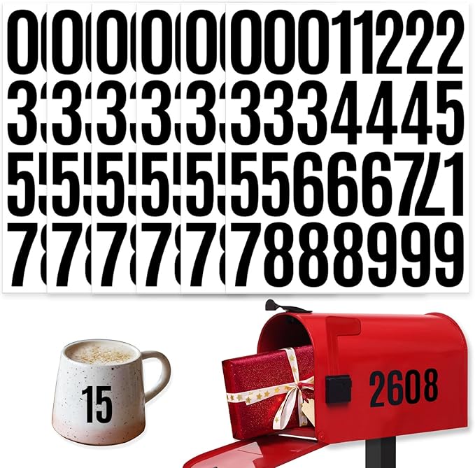 6 Sheets 2 Inch Mailbox Numbers Stickers Vinyl Decals,Self Adhesive Number Waterproof House Address Numbers for Outside Mailbox,Signs,Window,DIY Crafts Making,Door,Car,Home,Business(Black)