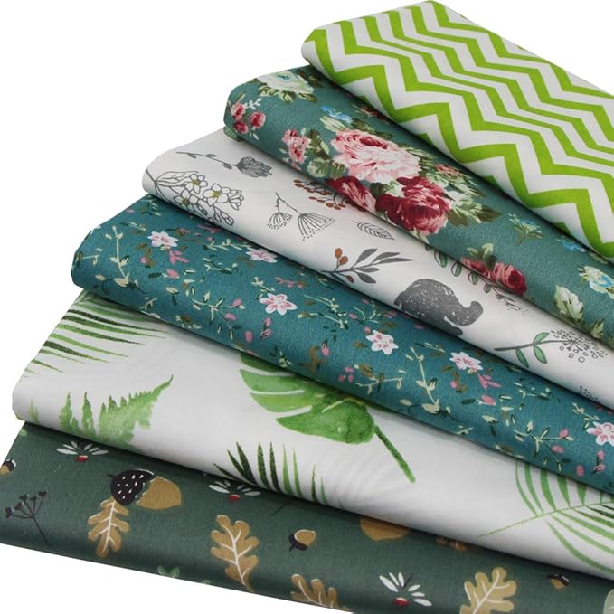6Pcs Cotton Fabric Squares 20x20 Inch (50x50cm) Pre-Cut Quilt Squares Sheets Patterns Craft Cotton Fabric Bundle for Sewing Quilting Patchwork Crafting Home Décor Handwork (Green)