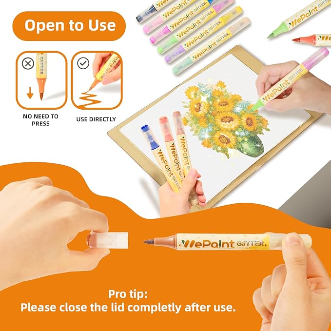 WePaint Glitter Marker Pens Dual Tip, 12 Shimmer Markers 24 Glitter Colors Metallic Marker with Brush Tips, Water-based Ink for Kids Adults DIY Crafts, Card Making, Scrapbooking, Kids School Supplies