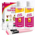 Nariolar Air Dry Clay Glaze - 4fl oz/120ml*2 Clay Varnish Gloss with Measuring Cups & Brush, Scratch Resistant, Waterproof, Prevents Cracking, High-Gloss Finish for Pottery & Craft Projects