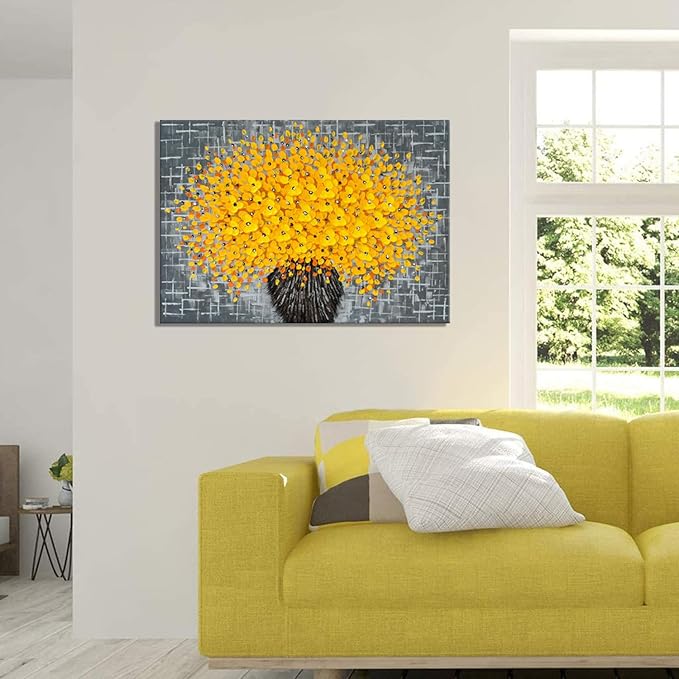 Alenoss Yellow Flower 3D Oil Painting, 40x28 inches Large Abstract Modern Canvas Wall Art Home Decorations Painting on Canvas Wall Pictures Floral Artwork Ready to Hang