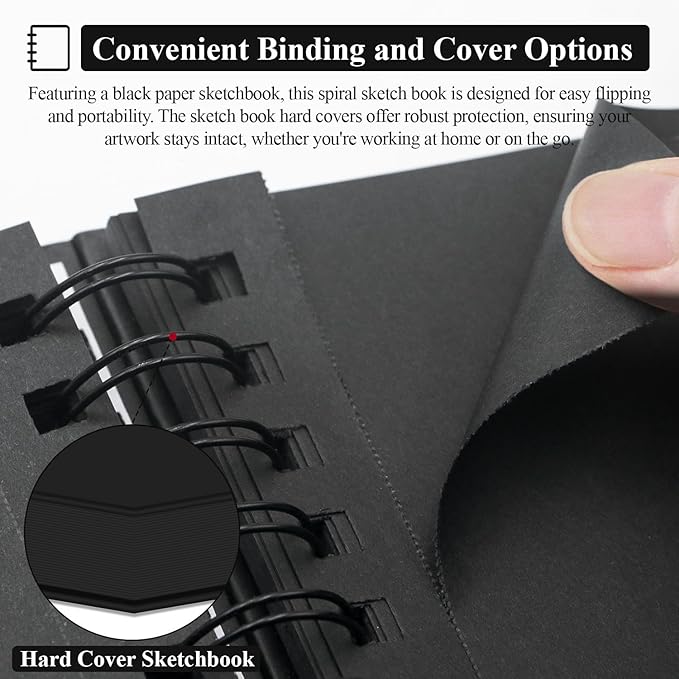 SuFly Black Paper Sketchbook 5.5 x 8.5, 60 Sheets (90lb/150gsm) Artist Papers for Drawing | Black Paper for Colored Pencils & Gel Pens, Artist Supplies, Sketch Books for Teens and Adults.