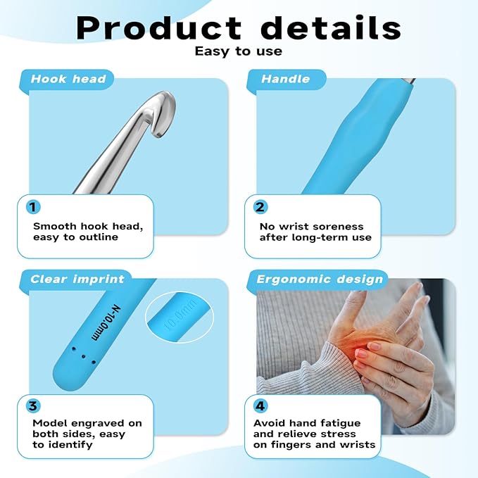 Mayboos 14 Sizes Crochet Hook Set, Large Crochet Hooks Yarn Needle Kits Knitting Needles with Ergonomic Handles for Beginners