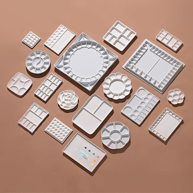 MEEDEN Ceramic Tray Palette, Ceramic Artist Paint Palette, Porcelain Mixing Tray for Watercolor Gouache Painting, Large Mixing Area White Rectangle Palette for Painting Large Artwork