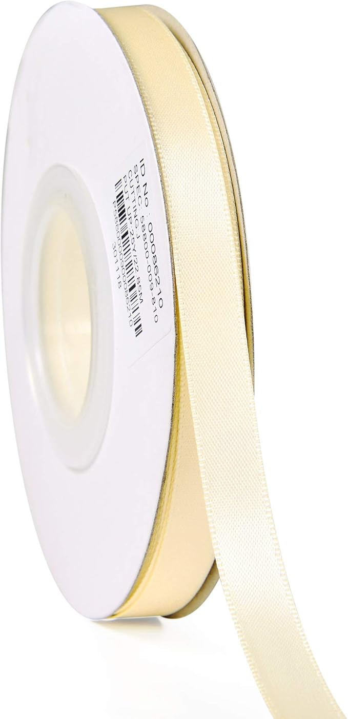 YAMA Ivory Double Faced Satin Ribbon 3/8 Inch 25 Yards Thin Ivory Fabric Ribbon for Gift Wrapping Crafts Bows Wedding Party Decoration