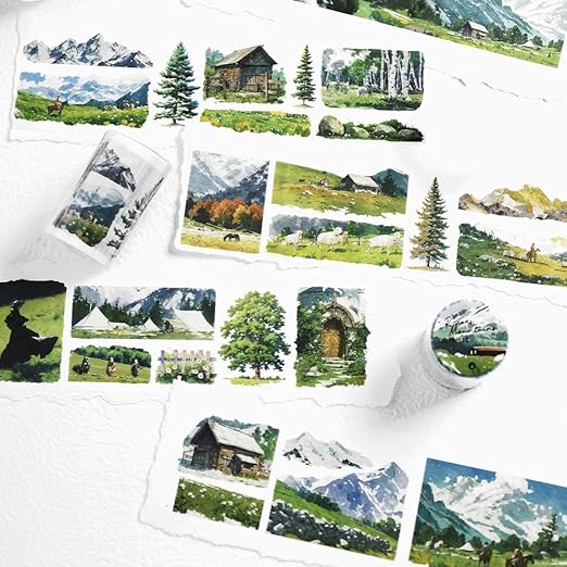 Alideco 6pcs Decorative Adhesive Tapes Fresh Literary Girl Botanical Flower Landscape PET Tape Great for Bullet Journal Supplies, Arts, Scrapbook, DIY Crafts, Planners (renshengshikuangye)