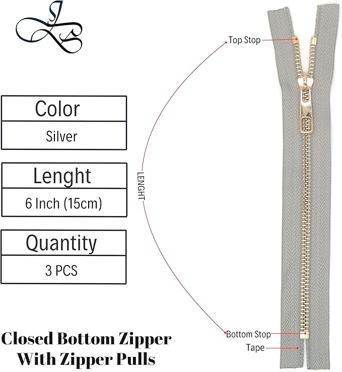#5 Gold Metal Zipper - 50+ Colors - 3 PCS - (4-14 inches) Sizes - Luxury Lightweight Handcraft Metal Zippers with pulls for Purses Bags Pockets Shoes Sewing & Crafts DIY ZP02556