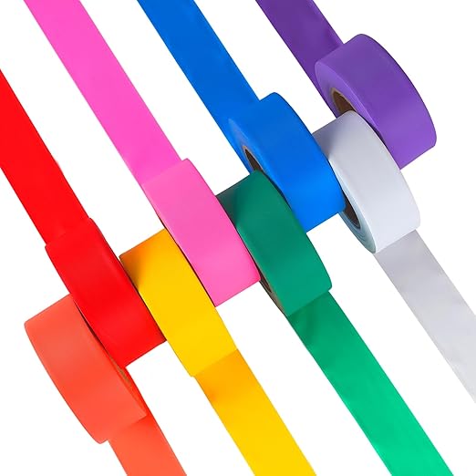 12 Pack Flagging Tape Assorted Colors, Non Adhesive Surveyors Tape, Neon Tree Marking Ribbon, Great Visual Labeling for Boundaries and Hazardous Areas Marking, 1 in. x 150 ft