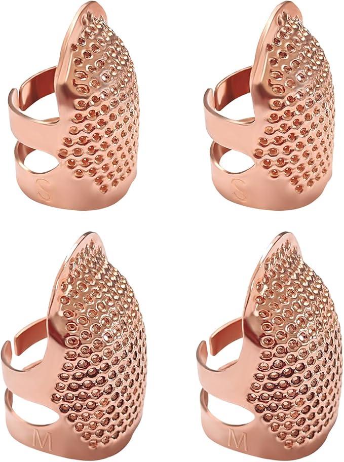 ZESION 4Pcs Sewing Thimbles, Adjustable Metal Thimbles for Hand Sewing Finger Protector, Quilting Craft Accessories for Knitting Needlework DIY Tools, Rose Gold(2 Sizes, S/M)