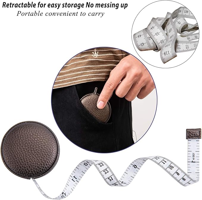 3m/120 Tape Measure Body Measuring Tape for Body Cloth Tape Measure for Sewing Fabric Tailors Medical Measurements Tape Dual Sided Leather Tape Measure Retractable (Brown White)