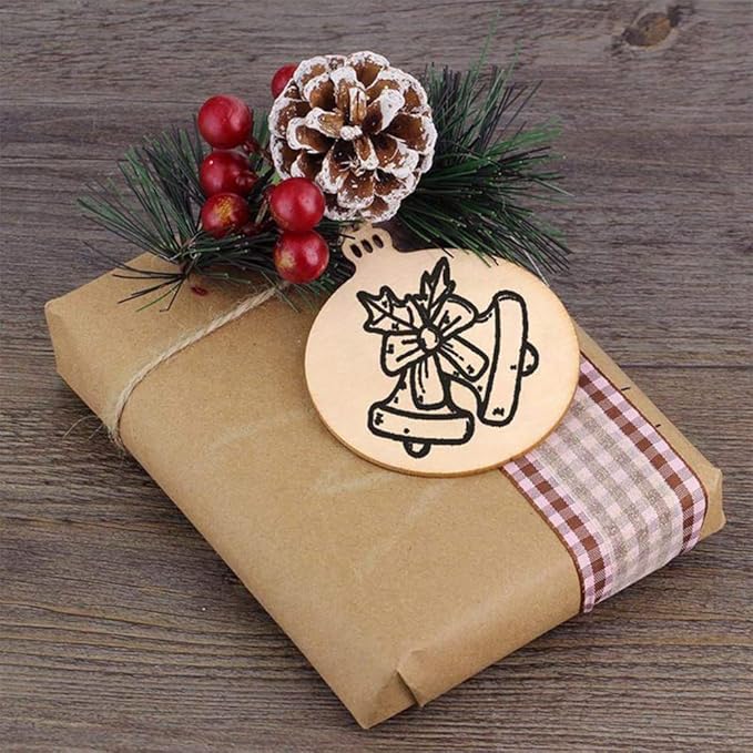 60pcs Wooden Ornaments, BetterJonny 3.15 * 2.56in Unfinished Natural Wood Slices with Holes Blank Wood Discs with 60pcs Jute Rope for DIY Christmas Decoration