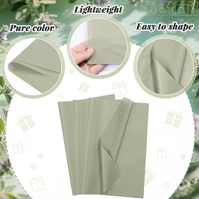 Qilery 500 Sheets Sage Green Tissue Paper Bulk 15 x 20 Inch Acid Free Wedding Flower Wrapping Packing Paper Sheets for Easter Crafts, Gift, Arts Flower, Baby Shower Birthday Party Favor Decoration