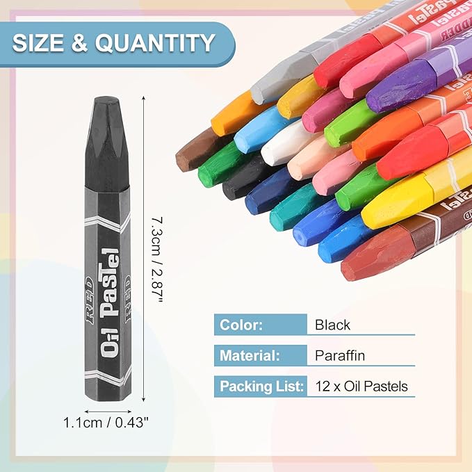 PATIKIL Black Oil Pastels, 12Pcs Soft Oil Crayons Vibrant and Creamy Pastels Stick Art Supplies for Art Painting Drawing Blending Graffiti for Artists Beginners