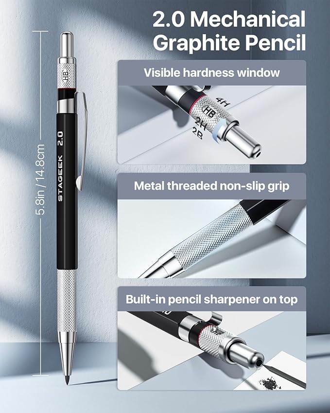 Mechanical Pencil Set with Canvas Bag 30 Count, Drawing Pencils 0.5, 0.7, 0.9MM & 3PCS 2MM Sketching Pencils with 464PCS Lead Refills (6B 4B 2B HB 2H 4H Color) for Artist Drafting Drawing