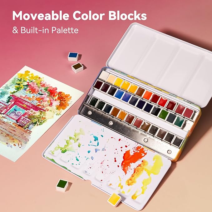 Paul Rubens Watercolor Paint Set, 36 Colors Solid Watercolor Paint, Easy To Blend And Diffuse Watercolor Palette, Portable Travel Watercolor Set