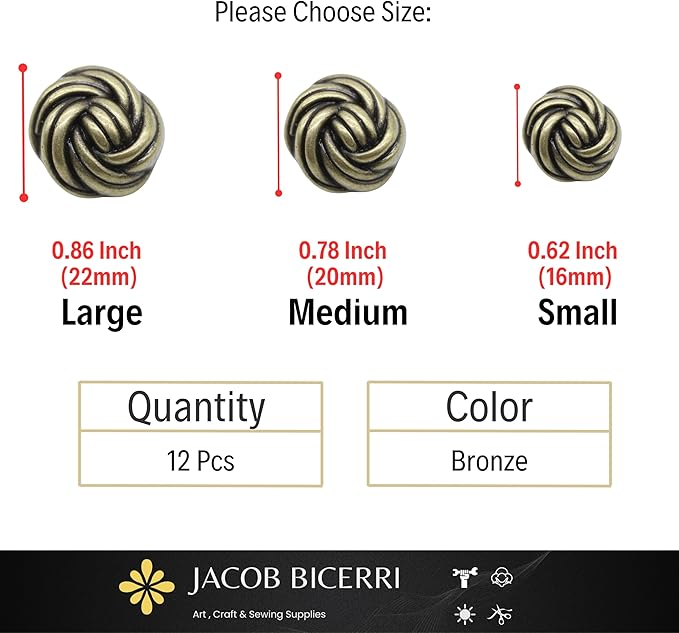 Floral Bronze Metal Shank Buttons - 12 Pcs - 3 Size Options - Luxury Floral Round Wave Metal Shank Buttons for Men Women Blazer Coat Uniform Shirt Suit and Jacket Sewing Craft DIY N19002