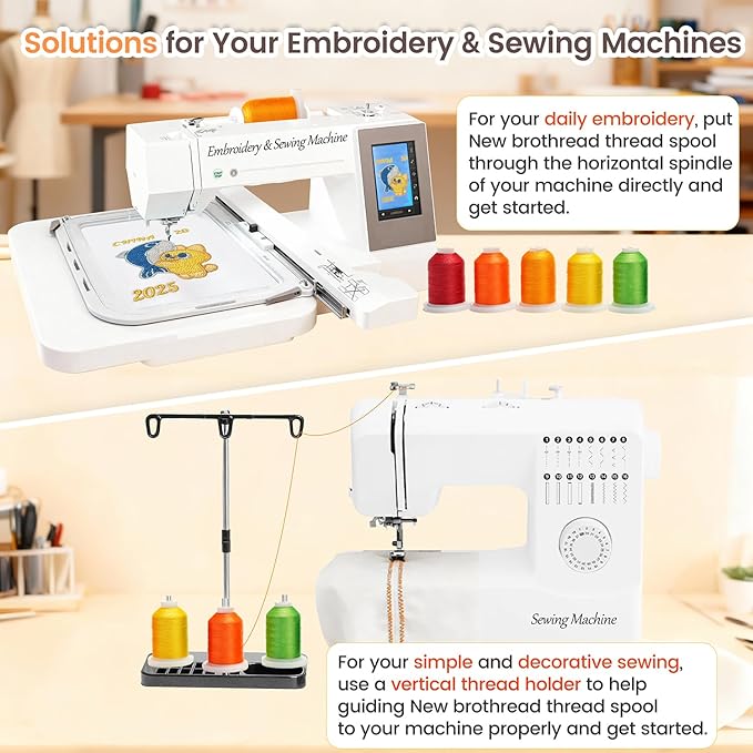 New brothread 64 Spools 1000M (1100Y) Polyester Embroidery Machine Thread Kit for Professional Embroiderer and Beginner Each Spool with Locking Base Resists Thread Tangling
