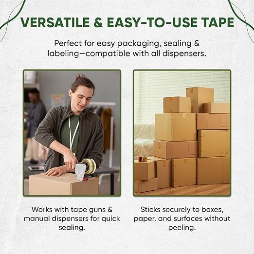 Biodegradable Packing Tape | Plant-Based Cellulose Packaging Tape | Heavy Duty All-Purpose Adhesive for Shipping, Moving, Office, Crafts | Easy-Tear, Low-Noise, Clear - 3pk 1.93 in x 70 yds