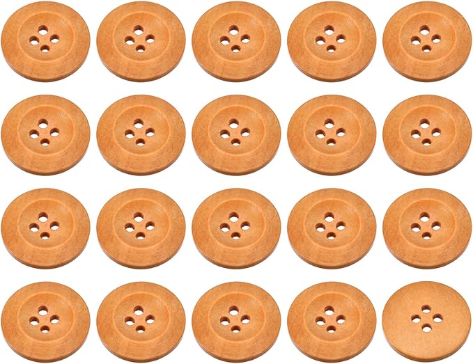 uxcell 50Pcs Wooden Buttons, 23mm(7/8") 4 Hole Round Wood Sewing Button Craft for Sewing DIY Craft Clothing, Earthy Yellow