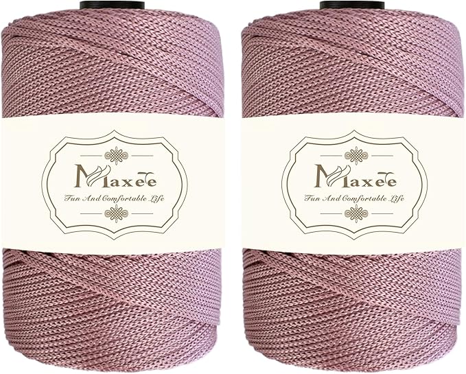 Maxee Premium Polyester Macrame Cord 3 mm × 218 yd (2 Pack),3mm 100% Polypropylene Macrame Cord,Ideal for Crochet, Wall Hangers, Bags, Rugs & DIY Crafts(Deep Powder)