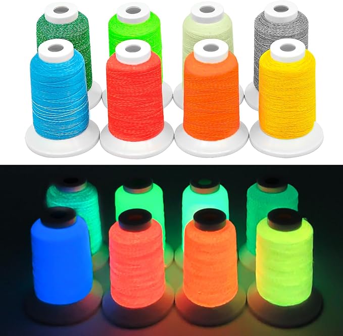 8 Colors Luminary Glow in The Dark Embroidery Machine Thread, 40WT(108D/2) Embroidery Thread Kit 300M(320Y) Each Spool for Embroidery, Handing, Quilting, Sewing