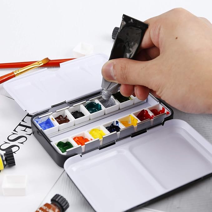 MYARTOOL Watercolor Tin Palette, Metal Empty Paint Case with 12 PCS Empty Half Pans for DIY Travel Watercolor Palette, Acrylic and Oil Painting