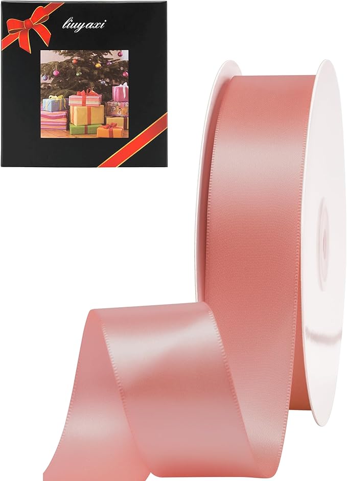 LIUYAXI Rose Gold Double Faced Satin Ribbon, 1" X Continuous 25 Yards, Ribbons Perfect for Gift Wrapping Wedding Bouquet Decor DIY Craft Bow Making & Other Projects