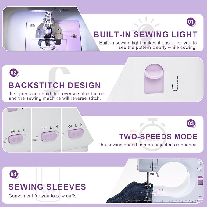 12-Stitch Small Sewing Machine with Foot Pedal & Night Light, Portable Electric Sewing Machine for Beginners, Kids, Tailors | Quick Repairs, DIY, Crafts | Powered by AC/Adapter (7-9W)