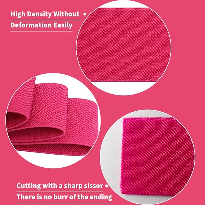 JESEP 1.5 Inch 10 Yards Double-Side Twill Woven Elastic Heavy Stretch High Elasticity for Sewing Pants Waistband, Wigs, Skirts, Craft DIY Projects (Rose 297)