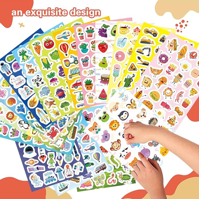 32 Sheets Stickers for Kids, 850 PCS + Cute Stickers Variety Pack for Kids, 16 Different Theme with Sea, Animal, Food, Dessert, Space, Fruit, Flowers, Cars and More