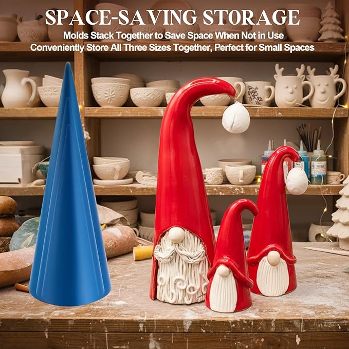 3 Size Exclusive Cone Pottery Molds for DIY Christmas Tree, 4.1'' x 12'', 3.8'' x 9.8'', 3.2'' x 8.6'' Removable Handle & Non-Warping Plastic, Shaping Tool for Art Making