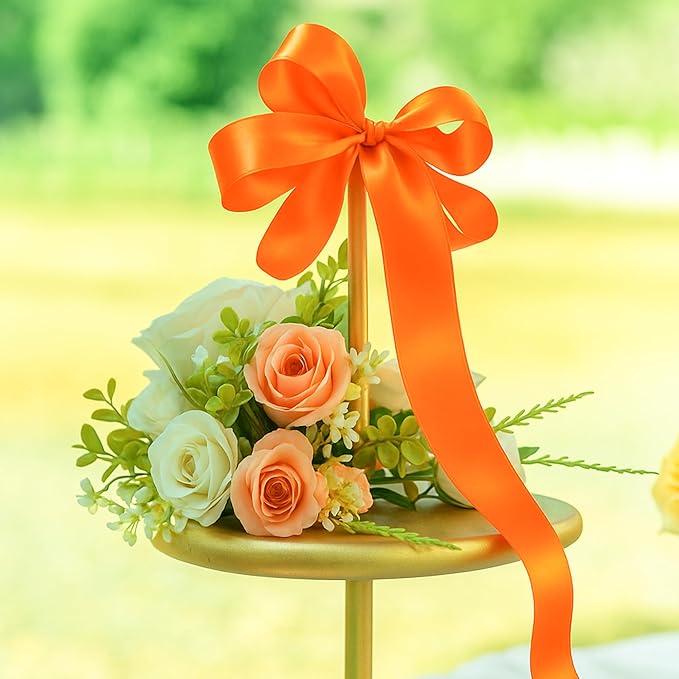 Fullive 1 1/2 Inch Fall Ribbon, 30 Yards Orange Ribbons for Gift Wrapping, Polyester Solid Satin Ribbon for Flower Bouquet for Birthday Thanksgiving Halloween Decorations DIY Bows Floral Arrangements