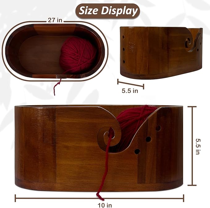 Yarn Storage Bowl Handmade Wood Crochet Accessories,Yarn Bowl Premium Knitting Organizer with Locking Groove, Knitting Bowl Cat-Proof Design,Crochet Bowl Large 10” Craft Gift for Knitters & Crafters