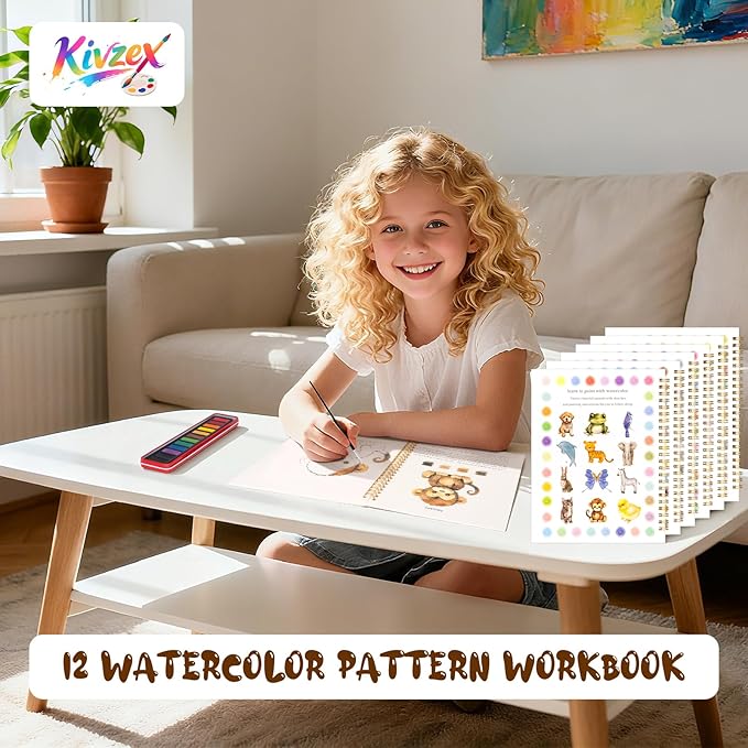 Kivzex Watercolor Workbook for Adults, Beginner Friendly Watercolor Painting Kit Animals Water Coloring Book, Nature-Themed Practice Art Gift Water Color Paint Book with Palette and Brush