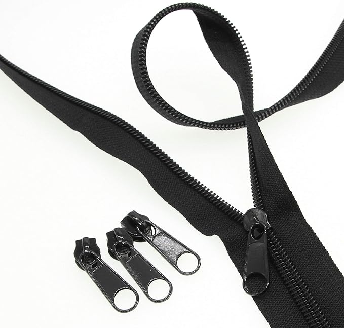 Leekayer #3 Black Nylon Coil Zippers by The Yards Bulk 10 Yards with 25pcs Sliders for DIY Tailor Sewing Craft,Bag,Luggage,Dress,Sofa Cushion,Pillow(Black)