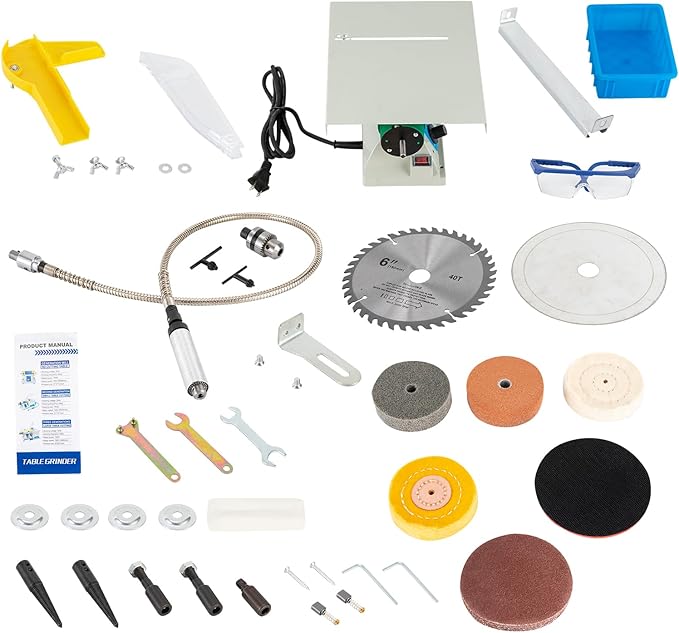 5-in-1 Mini Table Saw Jewelry Making Polisher w/Flex Shaft, 750W Multifunctional Bench Grinder Sander Buffing Machine Metal Dental Polishing Woodworking Tool - 10,000Rpm for Metal, Wood, DIY Crafts